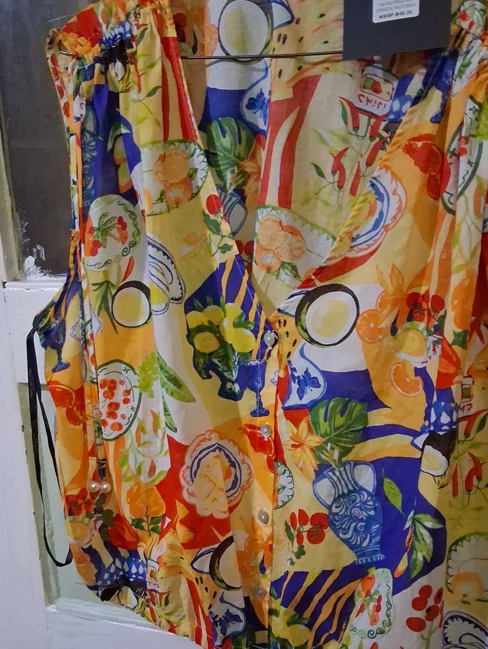 Andrew Marc Multicolor Yellow Floral & Fruit Print Button-Front Camisole